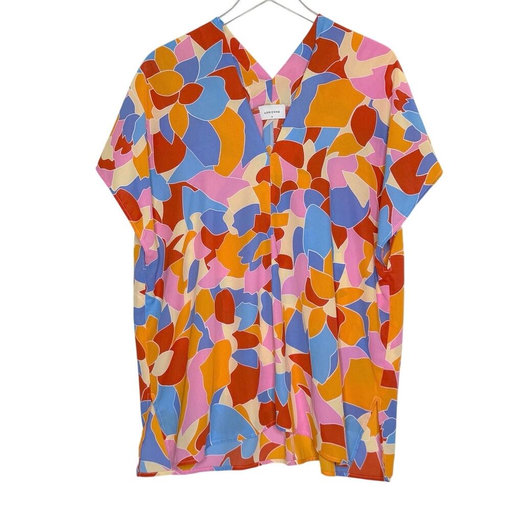 Adrienne Willow Tunic Top M Colorful Short Sleeve V neck Abstract Geometric